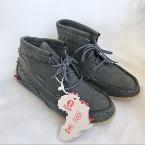 Oliberte Hirari Grey Leather Moccasin Booties NWT